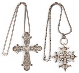 Pair of Sterling Silver Cross Necklaces
