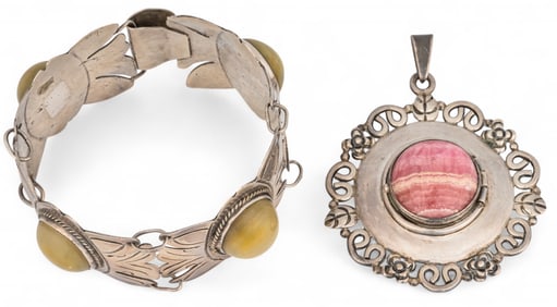 Mexican Sterling Silver Gemstone Pendant and Bracelet