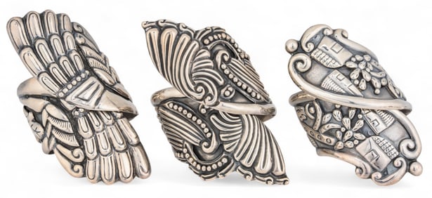 (3) Alfredo Villasana Sterling Silver Hinged Cuffs