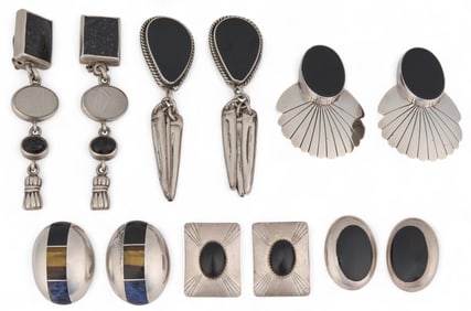 (6) Pairs of Sterling Silver Onyx Earrings
