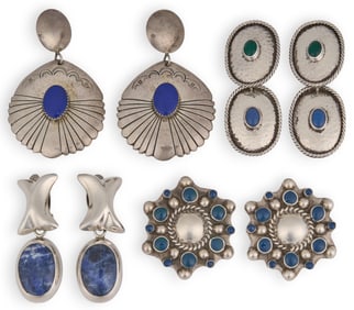 (4) Pairs of Sterling Silver and Blue Stone Earrings