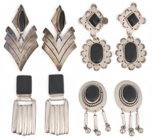 (4) Pairs of Sterling Silver Onyx Earrings