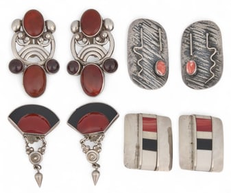 (4) Pairs of Sterling Silver Red Stone Earrings
