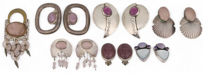 (6) Pairs of Sterling Silver Purple Stone Earrings