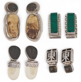 (4) Pairs of Sterling SIlver Stone Earrings