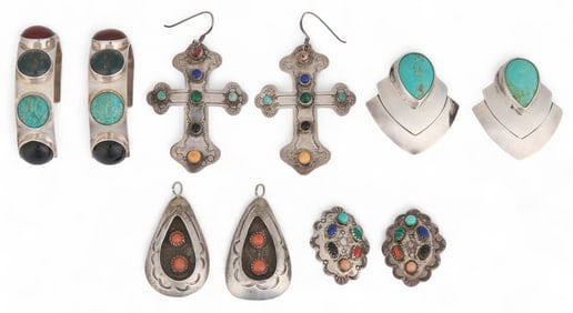 (6) Pairs of Sterling Silver Multi-Stone Earrings
