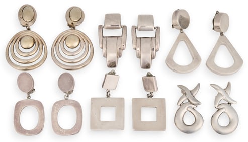 (6) Pairs of Sterling Silver Geometric Earrings