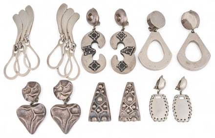 (6) Sterling Silver Geometric Earrings