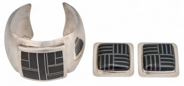 Mexican Sterling Silver Onyx Jewelry Suite