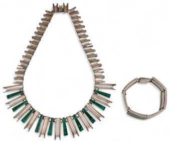 Mexican Sterling Silver Malachite Bracelet and Necklace