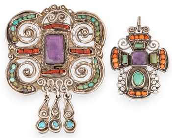 Pair of Matilde Poulat Sterling Silver Gemstone Pendants