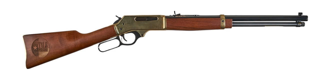 Henry H009B 30-30 WCF Brass Lever Action Carbine W/ Kuykendall Scabbard: Serial: TTB053439 Manufacturer: Henry Repeating Arms Model: H009B Caliber: 30-30 WCF Barrel length: 20 in. OAL: 38.5 in. Condition: Good; wood stock & forend have light handling marks w/