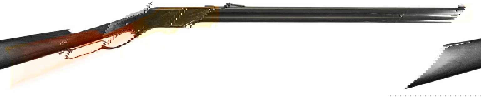 Uberti Model 1860 44-40 Henry Repeating Rifle: Serial: 16108 Manufacturer: Uberti-Italy / Cimmaron Arms Co.-Houston, Texas Model: 1860 Henry Caliber: 44-40 Barrel length: 24 in. OAL: 44 in. Condition: Good; stock has very light wear &