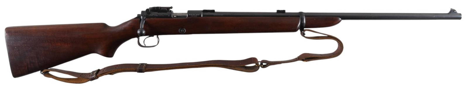 Pre-WWII Winchester Model 52 22 LR Bolt Action Target Rifle: Serial: 38606 Manufacturer: WinchesterÂ Repeating Arms Co. (c. 1937) Model: 52 Target Caliber: 22 LR Barrel length: 28 in. OAL: 46 in. Condition: Very Good; wood stock has light handling