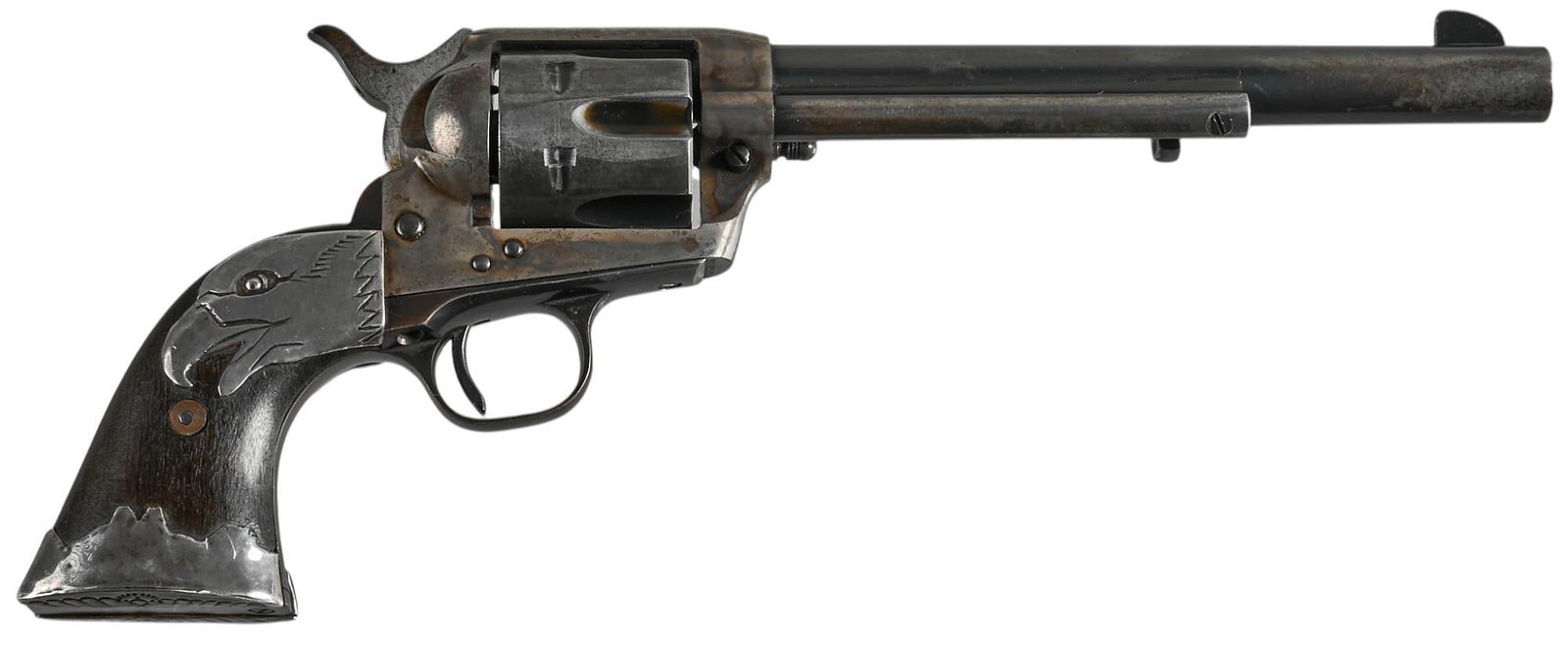 Factory Personalized Kuykendall Colt 1873 SAA 45 LC Revolver W/ Letter and Accessories: Serial: 16025SA Manufacturer: Colt's PT. F.A. Mfg. Co. (c. 1957) Model: 1873 Single Action Army (Early 2nd Gen.) Caliber: 45 LC Barrel length: 7.5 in. OAL: 13 in. Condition: Fair-Good; installed g