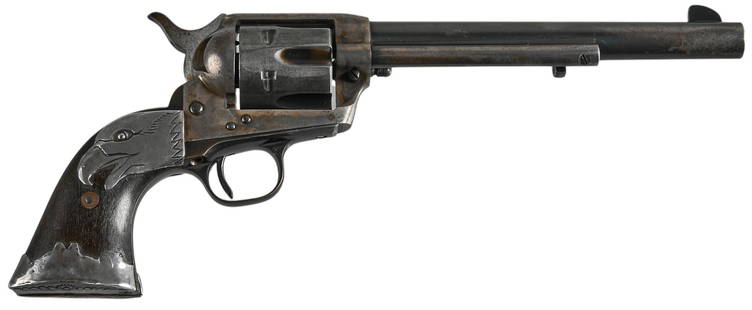 Factory Personalized Kuykendall Colt 1873 SAA 45 LC Revolver W/ Letter and Accessories: Serial: 16025SA Manufacturer: Colt&#39;s PT. F.A. Mfg. Co. (c. 1957) Model: 1873 Single Action Army (Early 2nd Gen.) Caliber: 45 LC Barrel length: 7.5 in. OAL: 13 in. Condition: Fair-Good; installed g