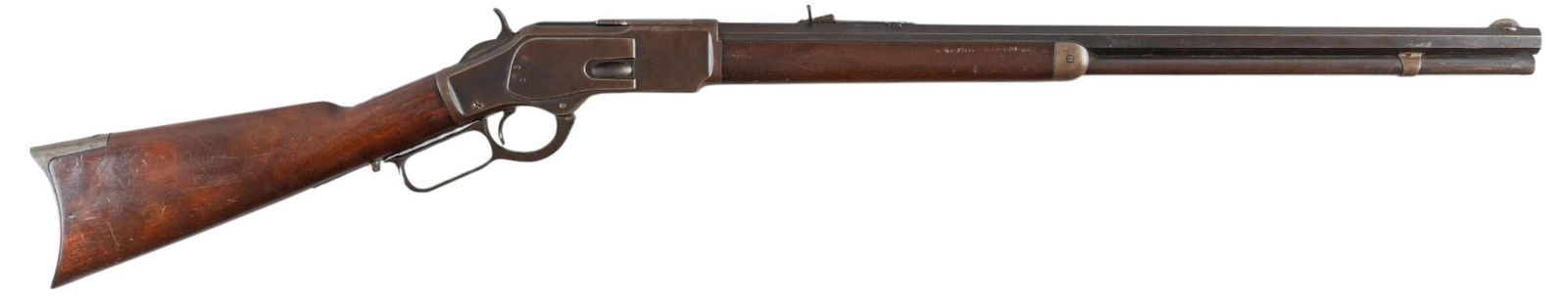Desirable Antique Winchester 1873 44-40 Lever Action Rifle: Serial: 153958 Manufacturer: Winchester (c. 1884) Model: 1873 Caliber: 44-40 Barrel length: 24.25 in. OAL: 43.25 in. Condition: Good-Very good Antique; stock & forend have light wear & handlin
