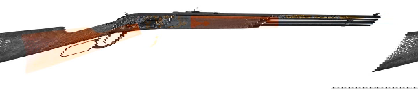 Cased Winchester 94 Texas Sesquicentennial Commemorative Rifle W/ Bowie Knife Set: Serial: 36AWC86 (not part of the listed &#34;TSR&#34; SN prefixes) Manufacturer: U.S. Repeating Arms Co. / Olin Corp. / Winchester (c. 1986) Model: 94 Texas Sesquicentennial (1 of 1500) Caliber: 38-55