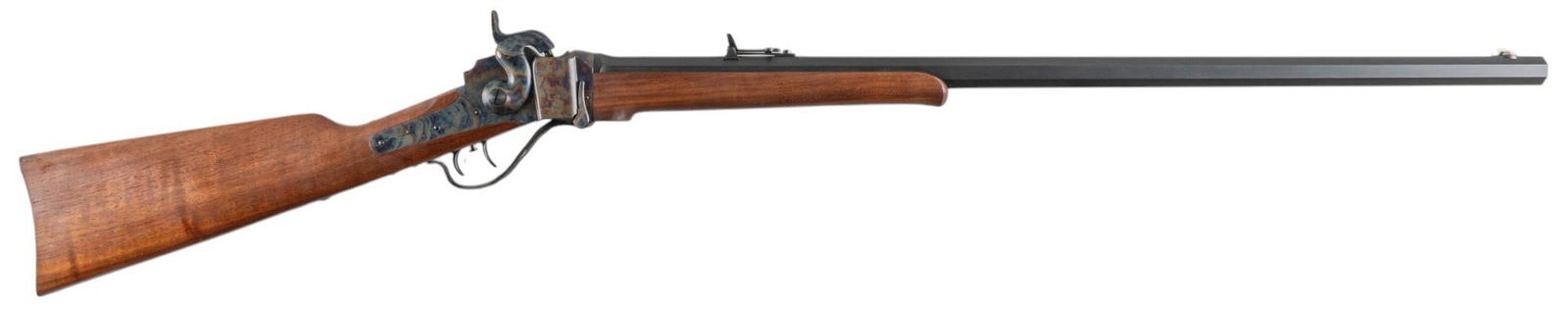 Shiloh Sharps 1863 Sporter 54 Cal Percussion Rifle: Serial: 9874 Manufacturer: Shiloh Rifle Mfg. Co., Big Timber, Montana Model: 1863 Sporter Caliber: 54Â Barrel length: 30 in. OAL: 46.5 in. Condition: Very Good; stock & forend have very light we