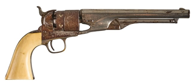 Antique Nickel Colt 1860 Army 44 Cal. Revolver W/ Bone Grips