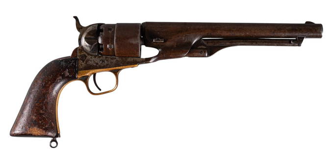 Civil War Era Colt Model 1860 Army 44 Cal. Percussion Revolver: Serial: 103000 Manufacturer: Col. Saml Colt New-York U.S. AmericaÂ (c. 1863) Model: 1860 Army Caliber: 44 cal. Barrel length: 8 in. OAL: 14 in. Condition: Fair (Antique); wood grips have heavy wear &