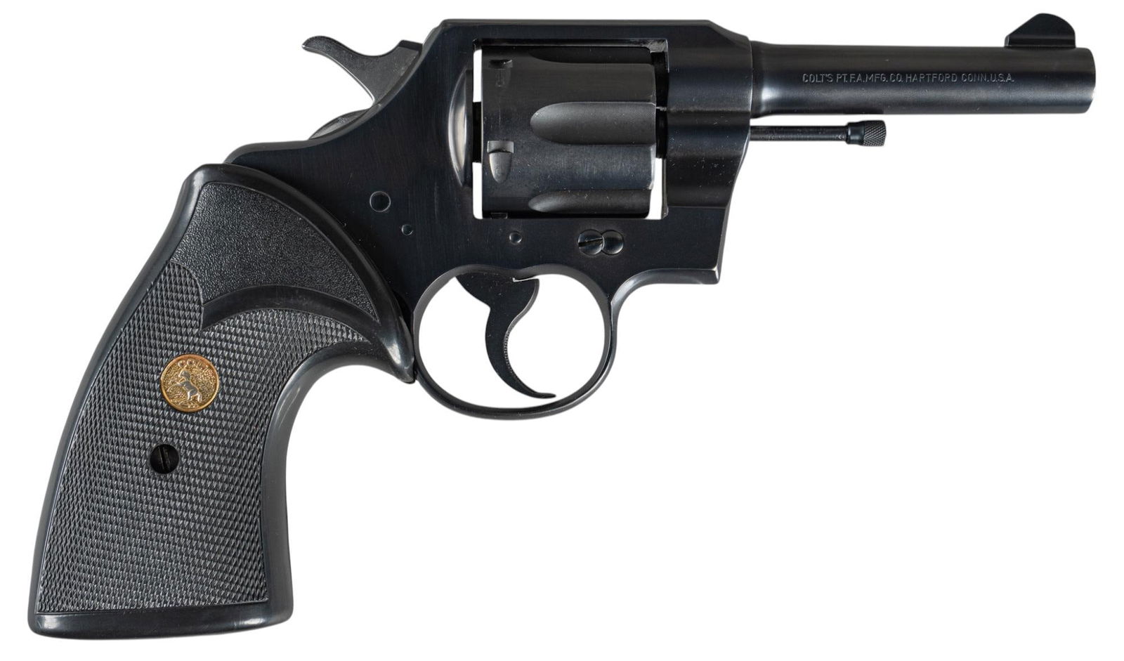 Colt Official Police 38 SPL Revolver: Serial: 696961 Manufacturer: Colt's PT. F.A. MFG. Co. (c. 1943) Model: Official Police Caliber: 38 Spl Barrel length: 4 in. OAL: 9 in. Box Dimensions: 12" x 8.5" x 2.75" Condition: Goo