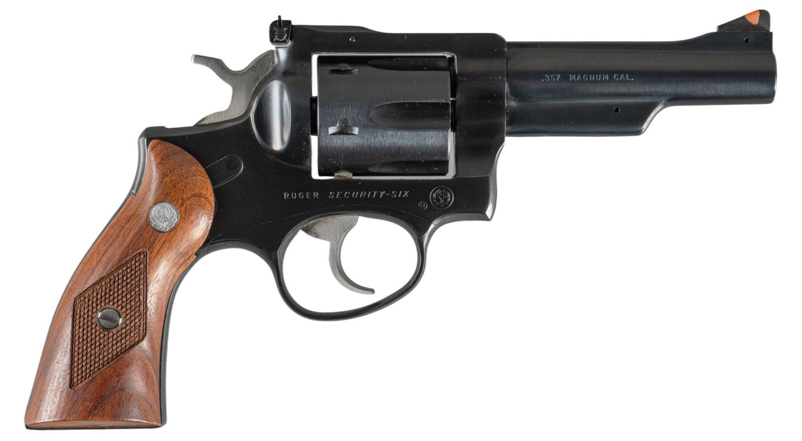 Ruger Security-Six 357 Magnum Revolver: Serial: 160-52898 Manufacturer: Sturm, Ruger & Co. (c. 1984) Model: Security-Six Caliber: 357 Magnum Barrel length: 4 in. OAL: 9.5 in. Condition: Very Good; very light handling marks; bore is very