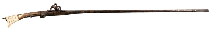 Beautiful Inlaid 19th C. North African Moukhala Snaphaunce Musket W/ Powder Flask