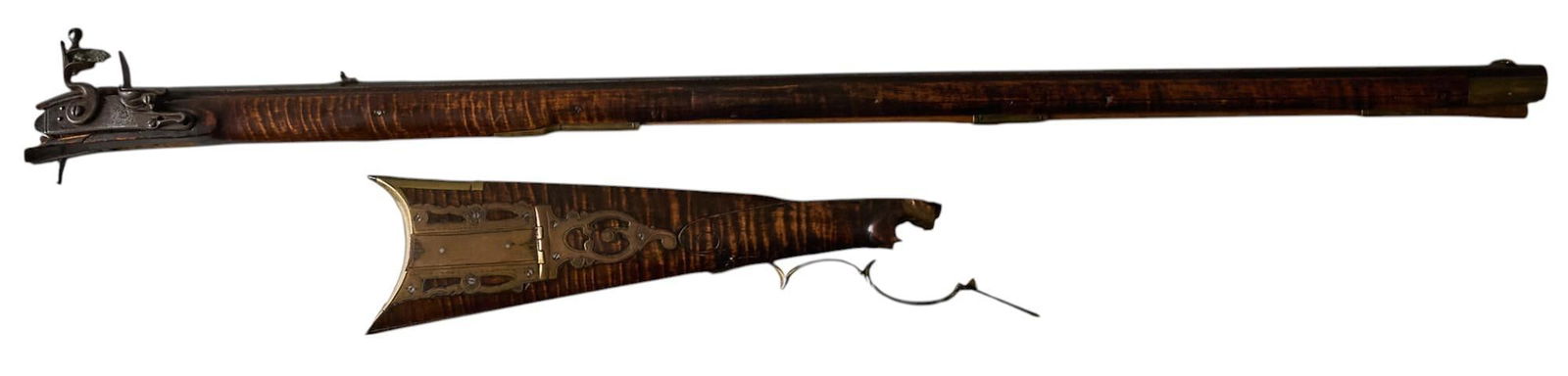 Antique John Walker Marked 48 Cal. Flintlock Musket: Serial: NSN Manufacturer: John Walker Model: Flintlock Musket Caliber: approx. 48 cal. Barrel length: 36 in. OAL: 52.5 in. (when assembled) Condition: Fair (broken / as-is); wood stock is broken right
