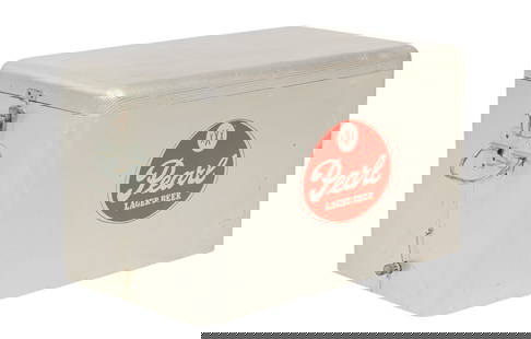 Vintage Pearl Lager Beer Metal Cooler with Tray: Vintage Pearl Lager Beer metal cooler with original tray height 13.5 in. x width 22 in. x depth 13 in.
