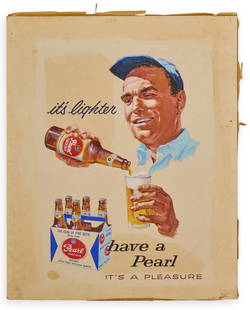 Advertising Art Original, "Have a Pearl": Vintage advertisement design for Pearl Beer, original gouache painting on artist board, not framed, in mat, "Have a Pearl, it's a Pleasure"image: 21.5 x 16 in., board: 25.5 x 20.5
