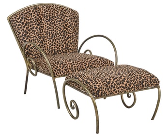 Metal Animal Print Chair and Ottoman