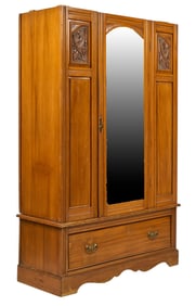 Carved Wood Armoire with Mirror