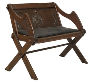 Carved Wooden Masonic Bench