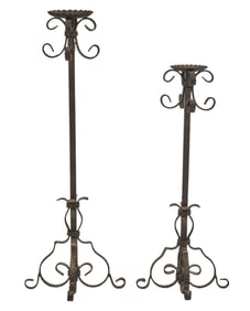 Pair of Wrought Iron Floor Candlesticks
