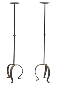 Pair of Wrought Iron Floor Candlesticks