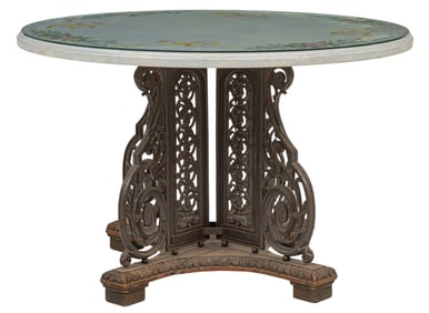 Painted Wooden Table with Carved Base
