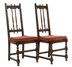 Pair of Turned Wood Chairs with Red Cushions