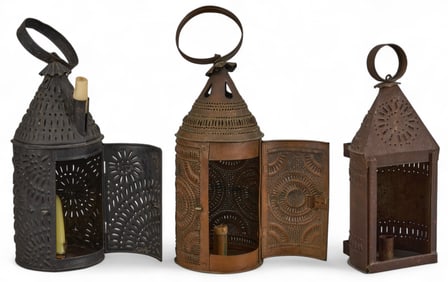 (3) Punched Metal Lanterns