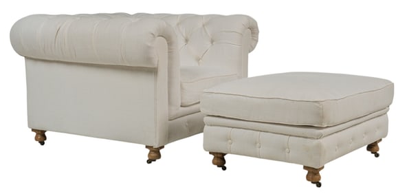 Restoration Hardware Cambridge Tufted Chair & Ottoman