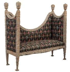 Upholstered Bench with Finials