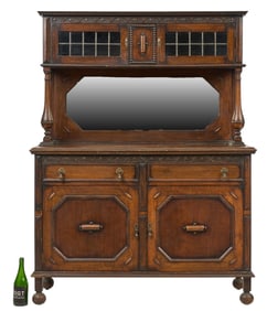 English Carved Oak Mirrored Buffet