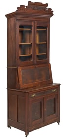 Victorian Walnut Secretary Bookcase