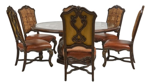 Scrolled Glass Table with (6) Chairs