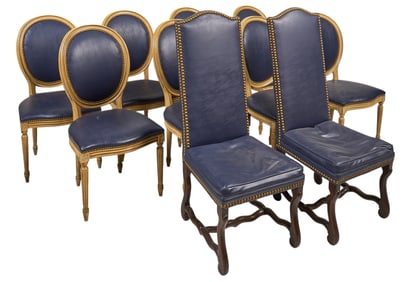 (10) Blue Leather Upholstered Chairs