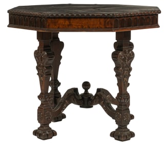 Carved Octagonal Wood Table