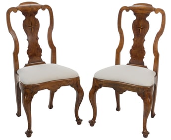 Pair of Queen Anne Style Side Chairs with Compass Inlay