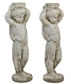Pair of Concrete Cherub Plant Stands