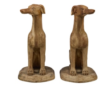 Pair of Carved Wooden Guard Dogs