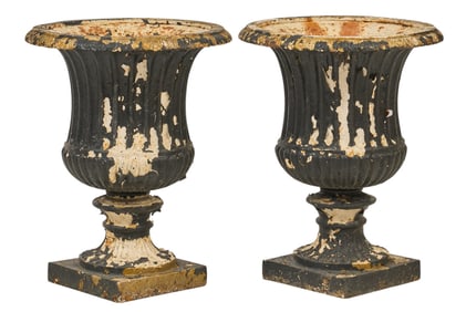 Pair of Vintage Cast Iron Urn Planters